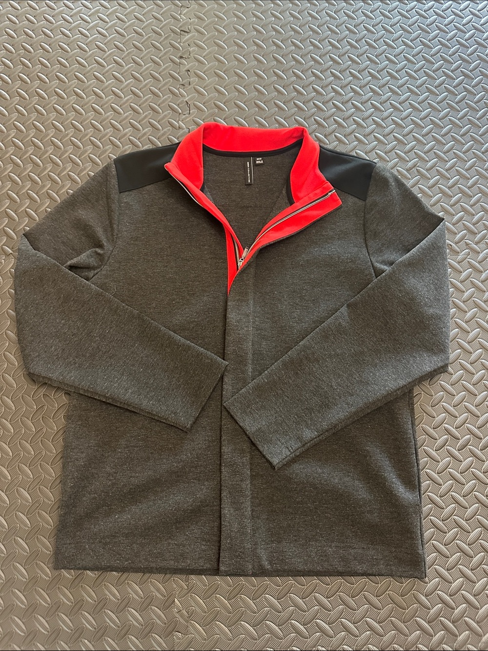 Men's Charcoal Zip-Up Sweater with Red Trim